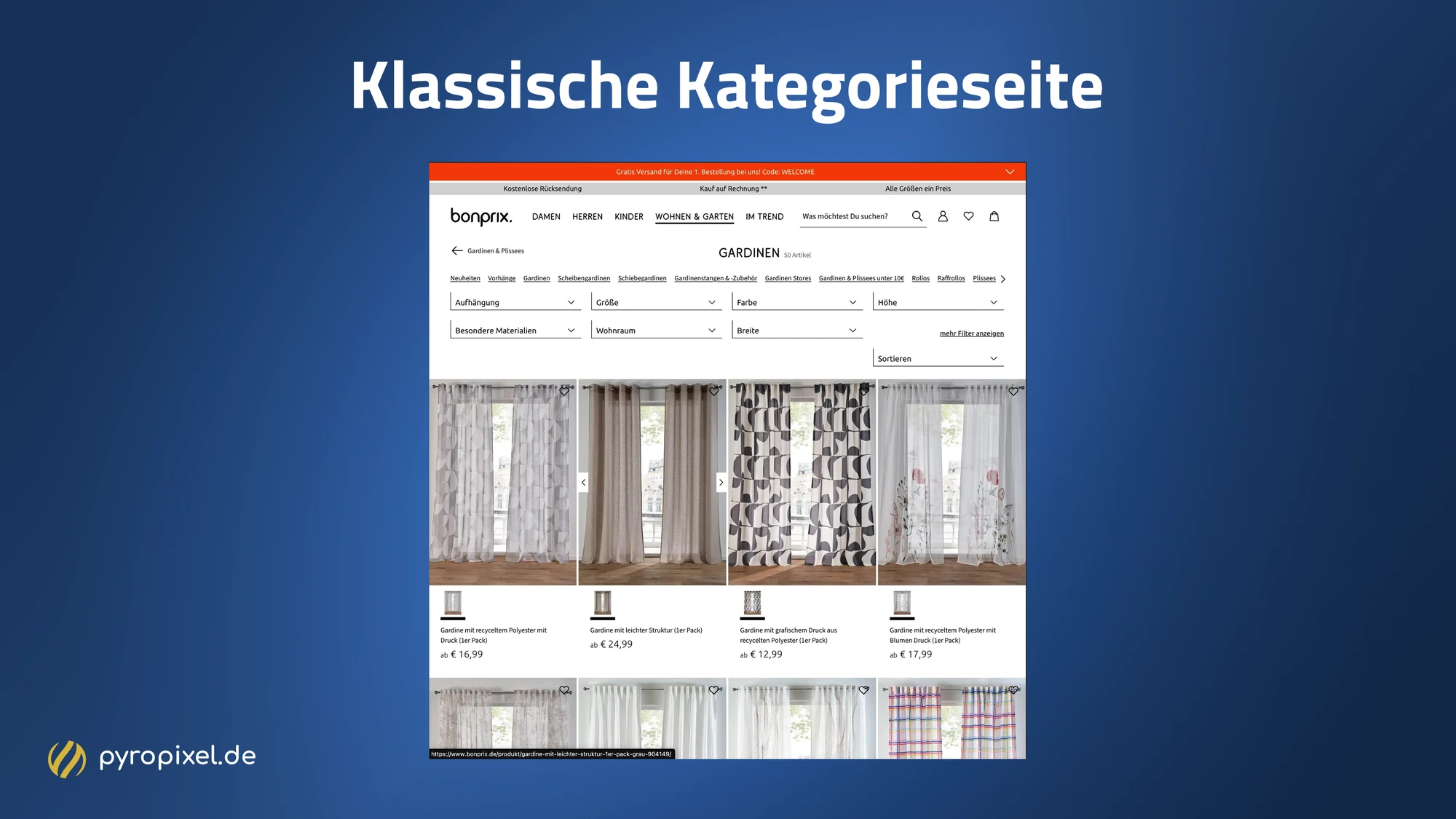 Klassische Kategorieseite bei bonprix.de