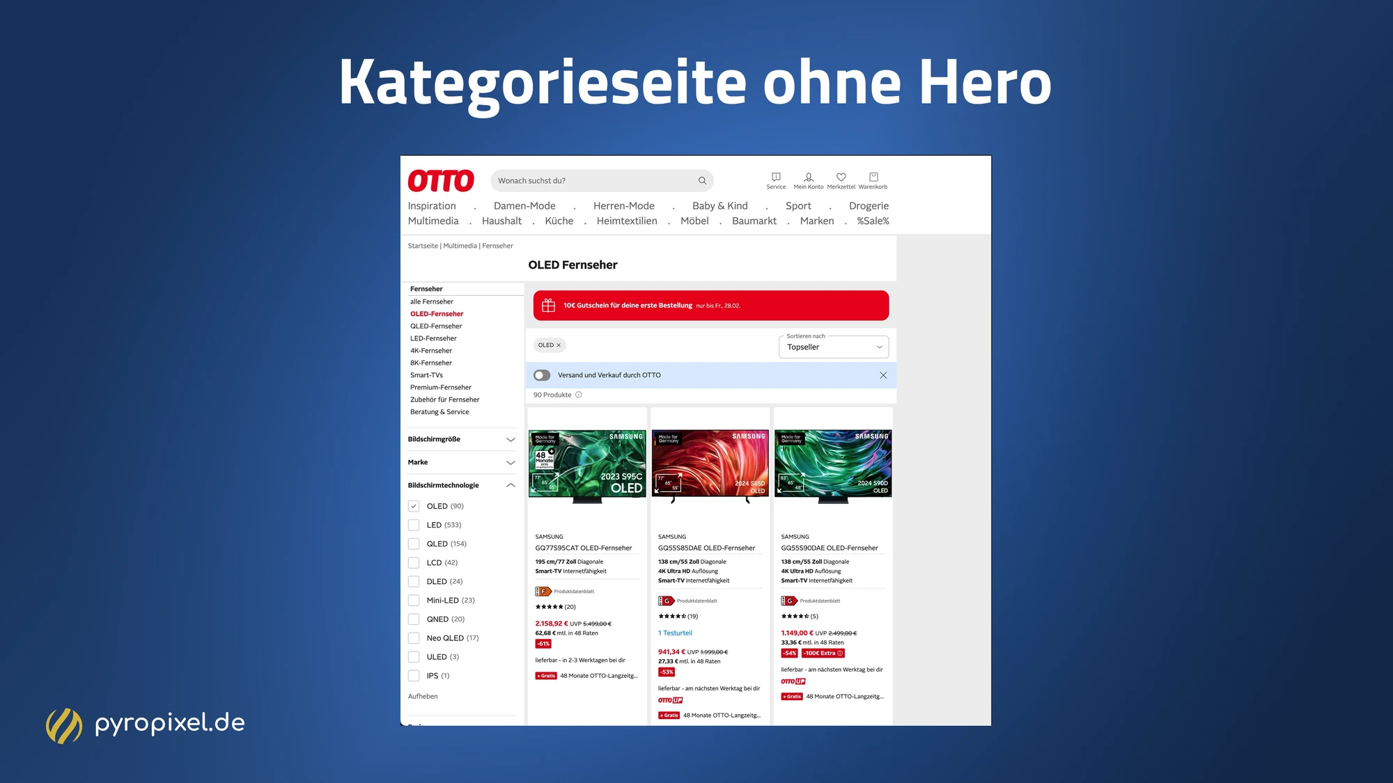 Kategorieseite ohne Hero auf otto.de