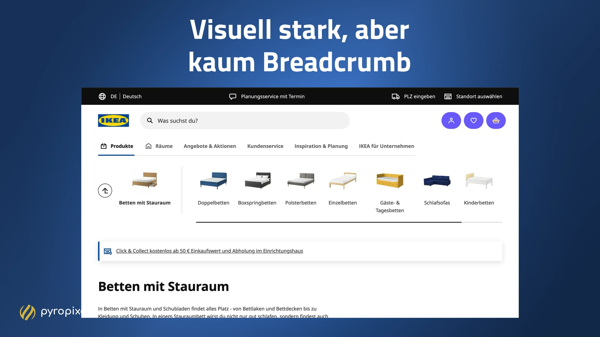 Schöne, aber unübersichtliche Kategorie-Navigation auf ikea.de