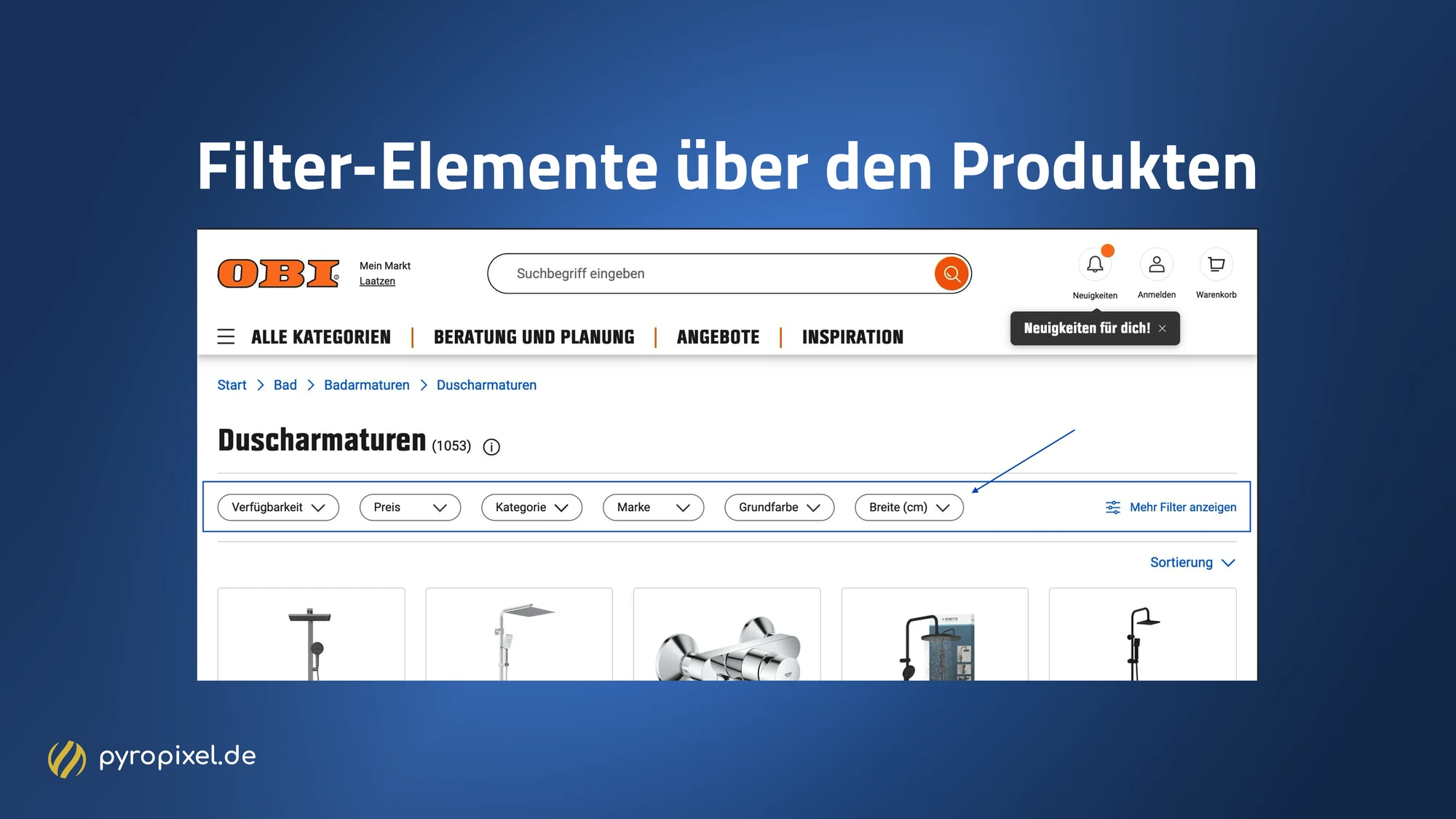 Produkt-Filter auf obi.de