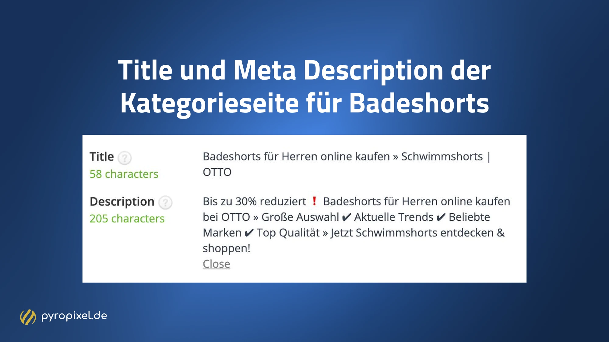 Title und Meta Description für Kategorieseite Badeshorts auf otto.de