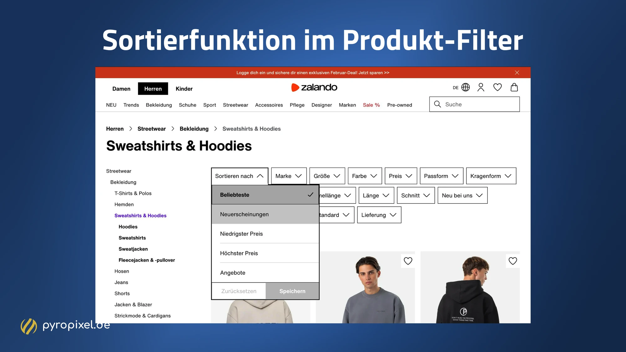 Oft befindet sich die Sortierfunktion mit in der Filterfunktion eines Shops
