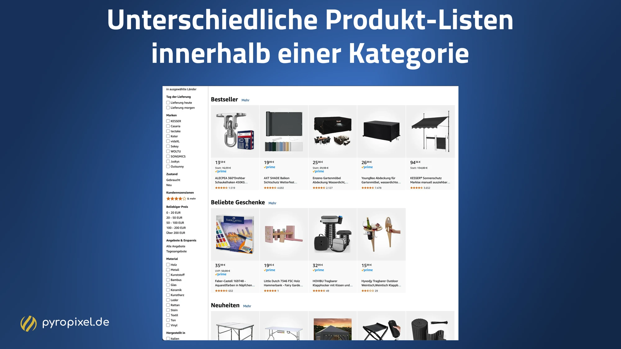 Verschiedene Listen in einer Kategorie bei amazon.de