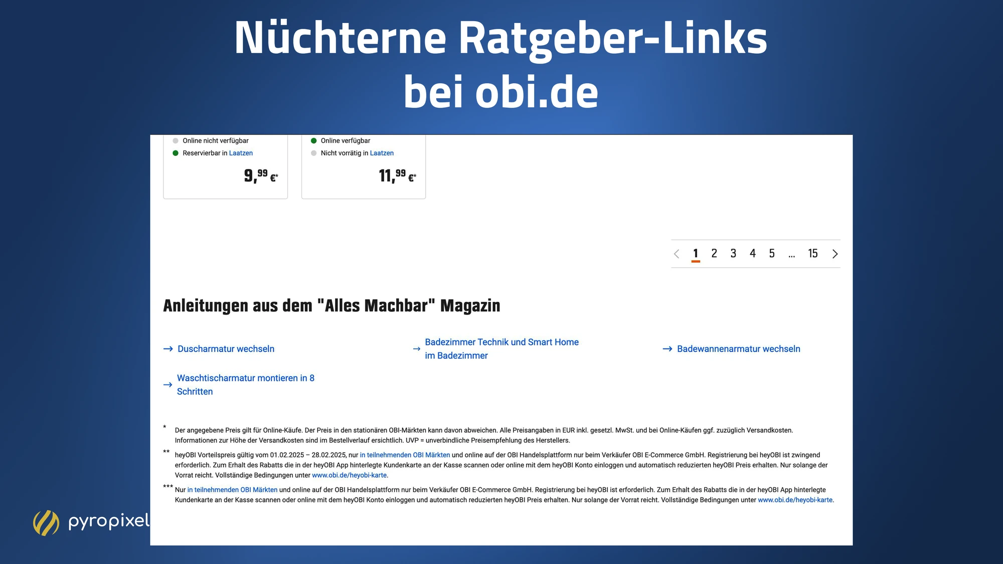 Nüchterne Ratgeber-Links bei obi.de