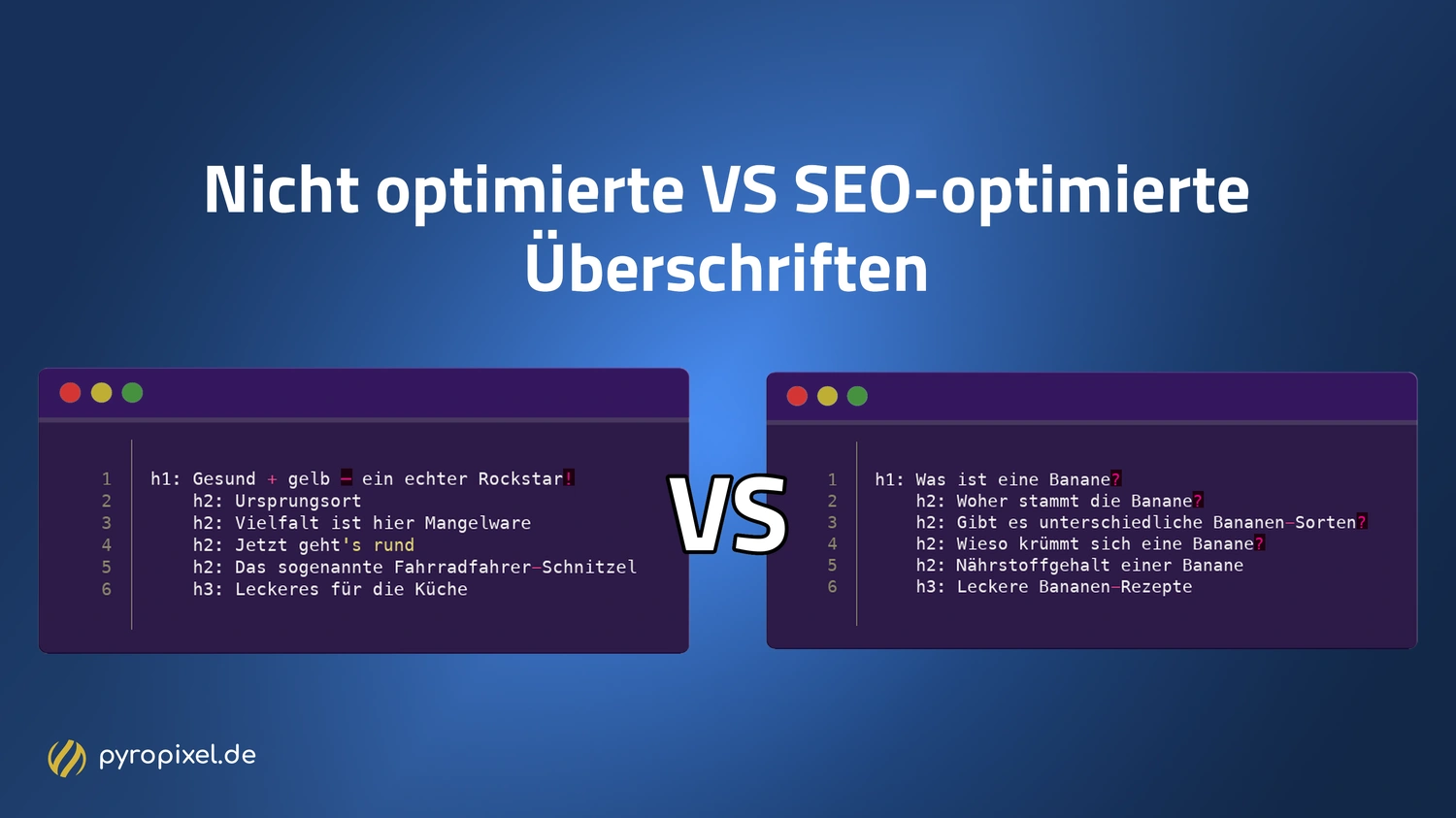 Nicht optimierte VS SEO-optimierte Überschriften